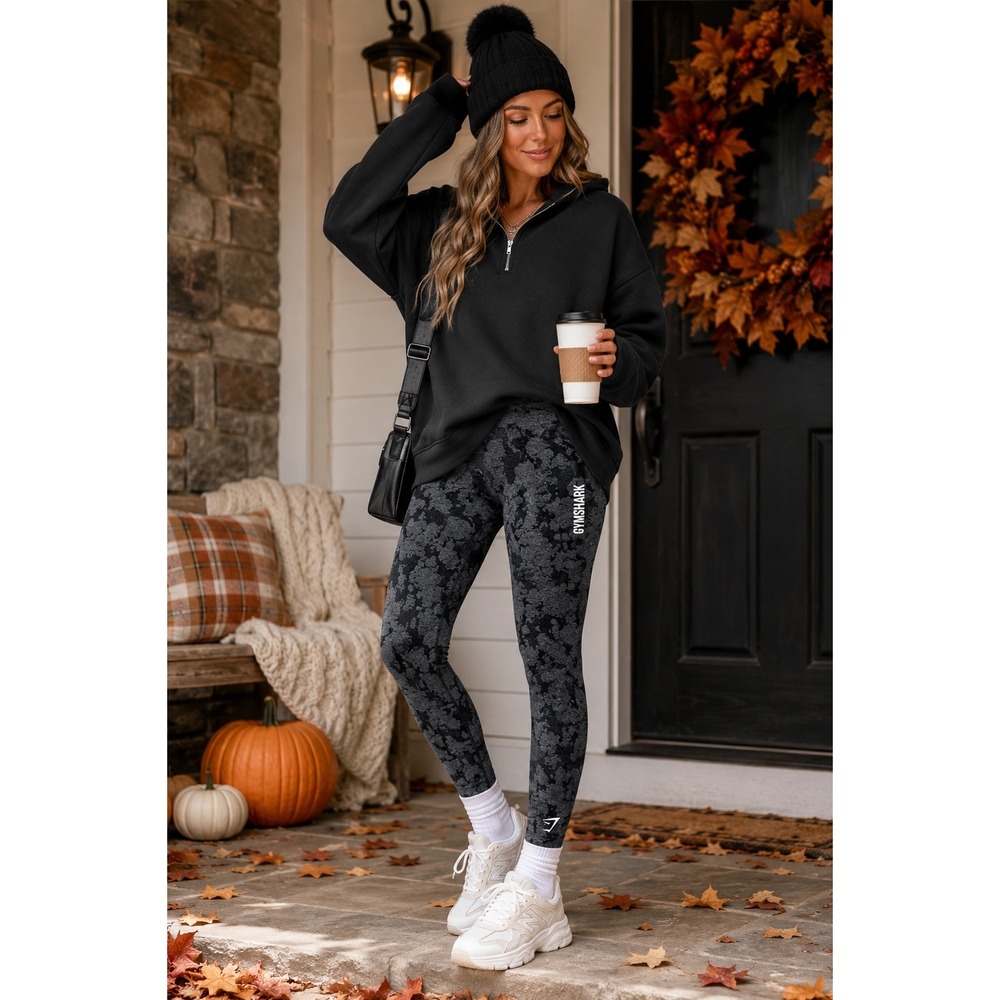 Gymshark Adapt Camo Seamless Leggings Women Small Black Gray High Rise Workout